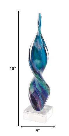 18" Blue and Green Murano Glass Modern Abstract Tabletop Sculpture-Sculptures-DECOROLALA
