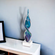 18" Blue and Green Murano Glass Modern Abstract Tabletop Sculpture-Sculptures-DECOROLALA