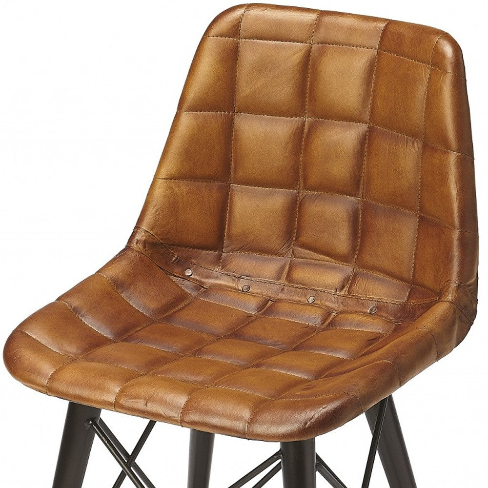 18" Brown Faux Leather Checkered Tufted Side Chair-Accent Chairs-DECOROLALA