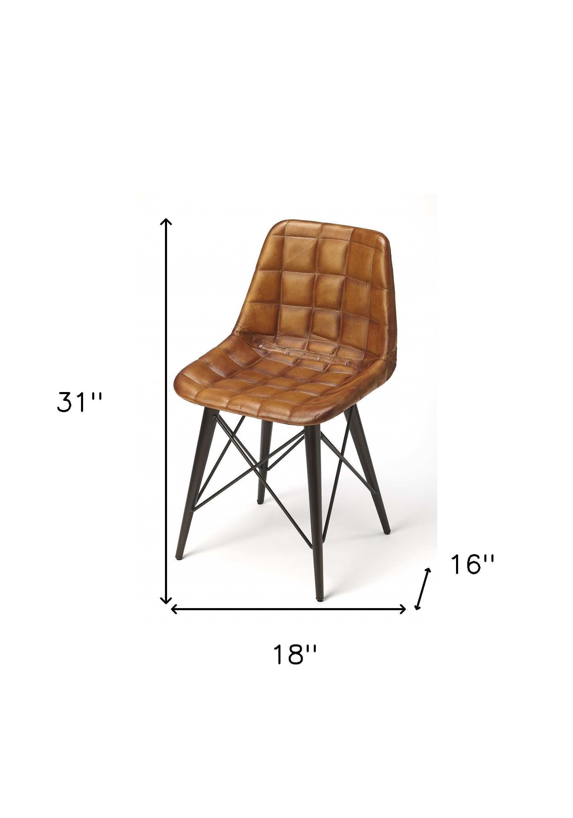 18" Brown Faux Leather Checkered Tufted Side Chair-Accent Chairs-DECOROLALA