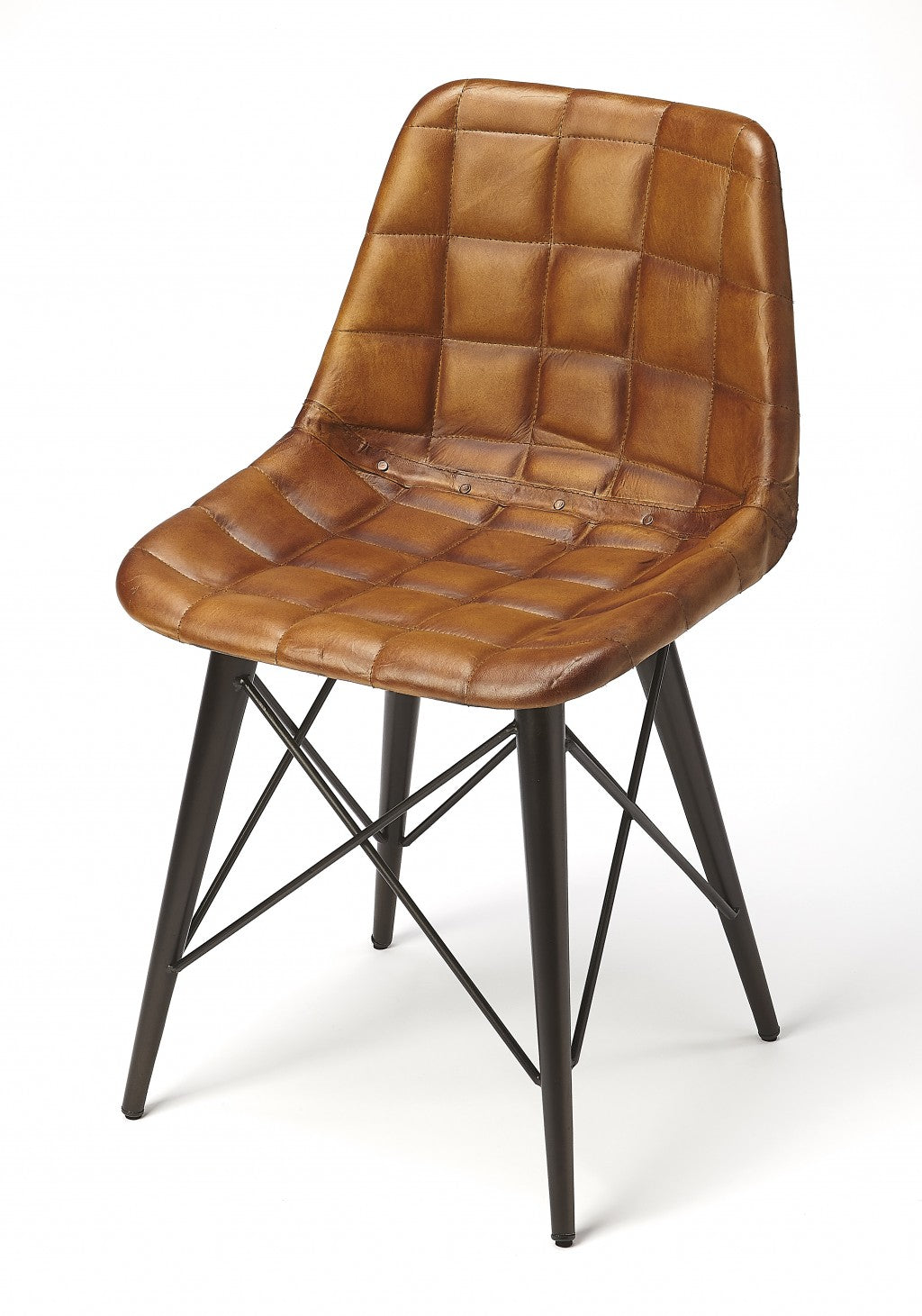 18" Brown Faux Leather Checkered Tufted Side Chair-Accent Chairs-DECOROLALA