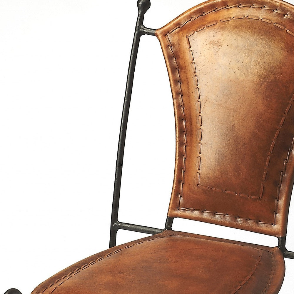 18" Brown Faux Leather Side Chair-Accent Chairs-DECOROLALA
