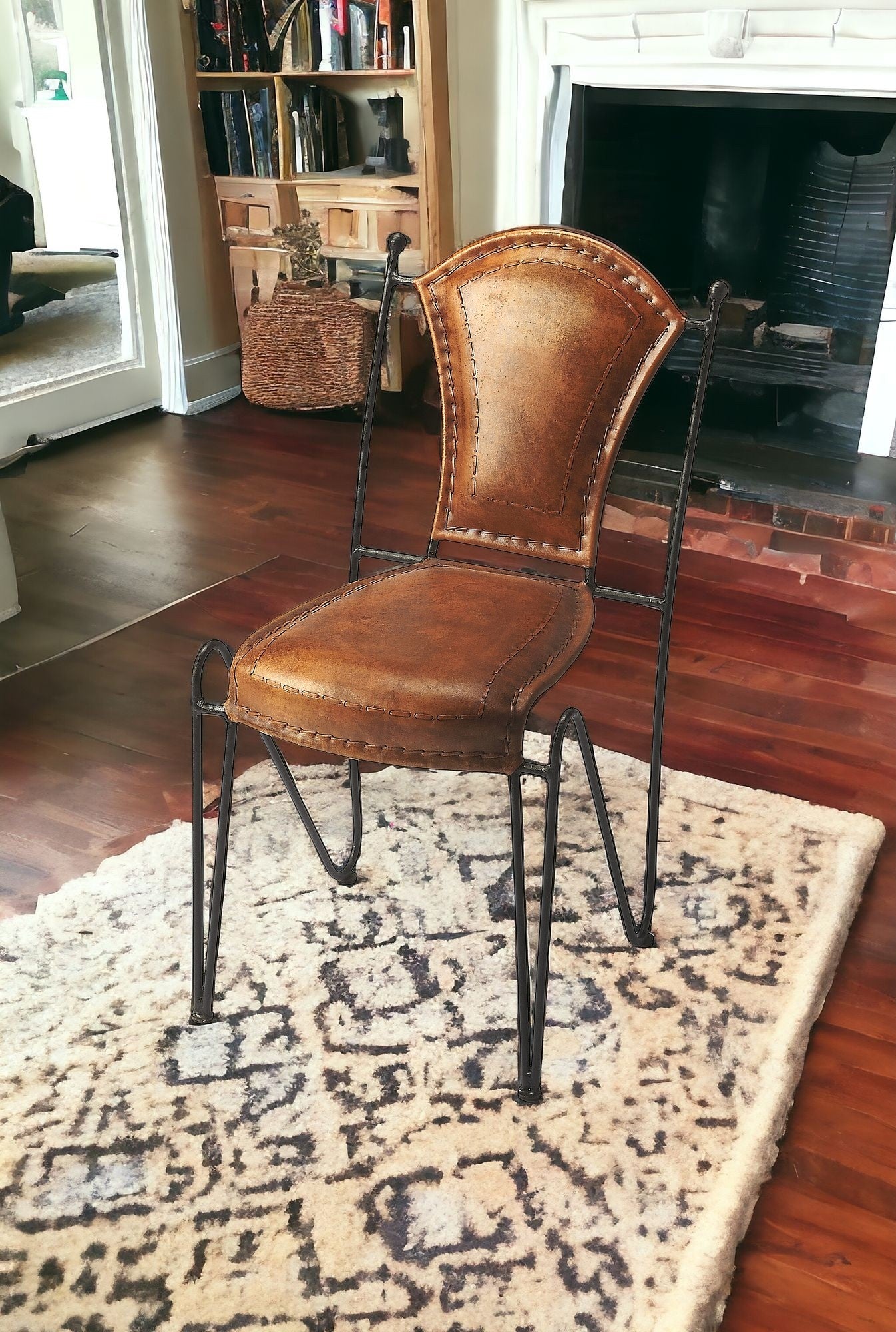 18" Brown Faux Leather Side Chair-Accent Chairs-DECOROLALA