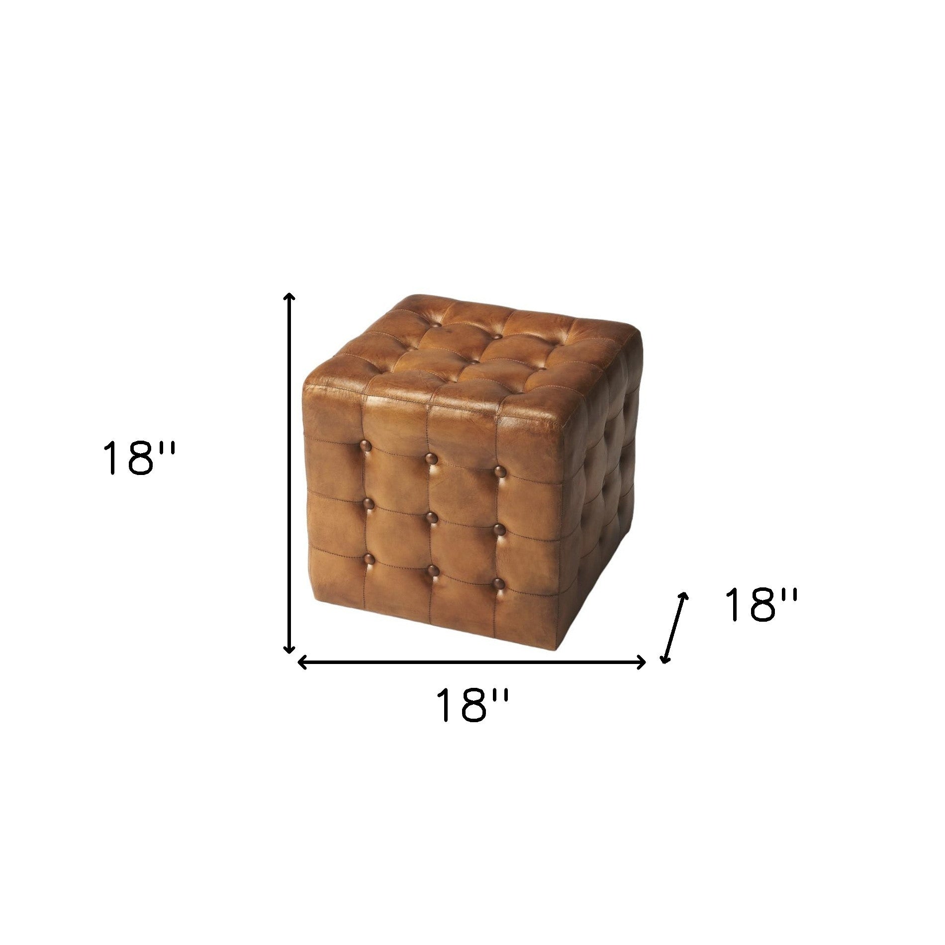 18" Brown Tufted Leather Vintage Style Cube Ottoman-Ottomans-DECOROLALA
