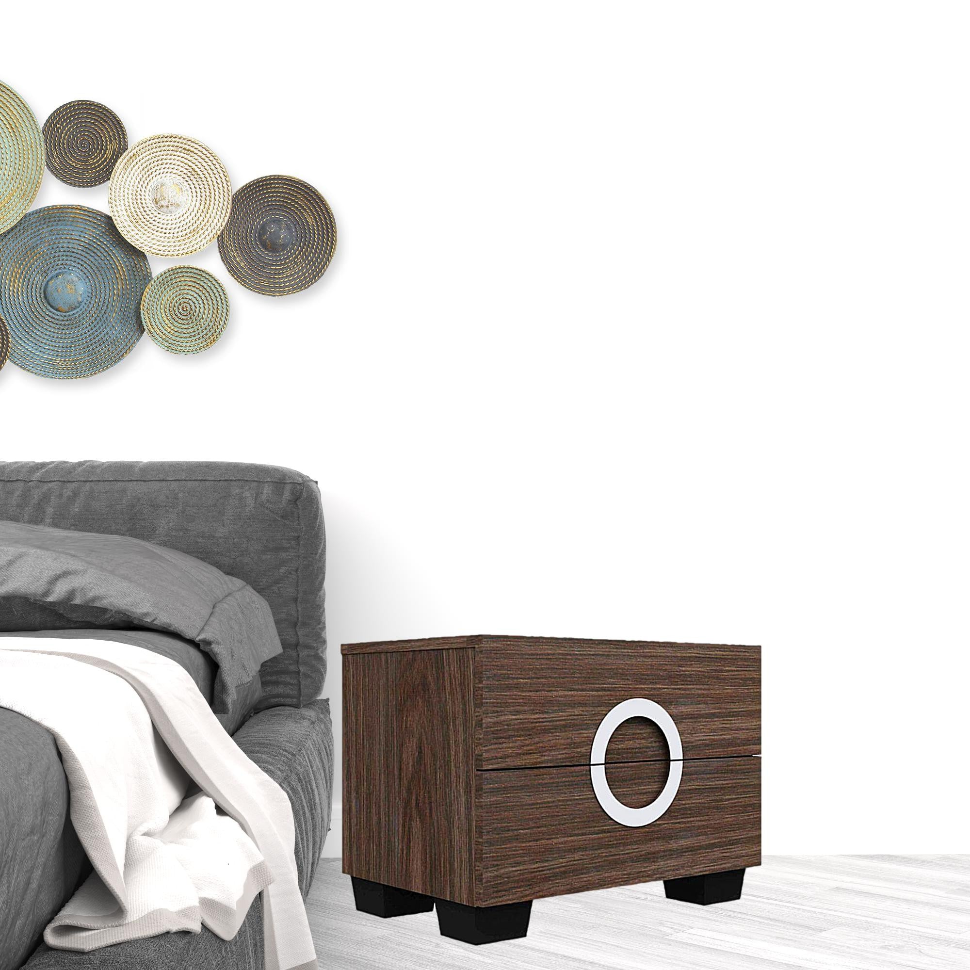 18" Brown Two Drawers Manufactured Wood Mirrored Nightstand-Nightstands & Bedside Tables-DECOROLALA