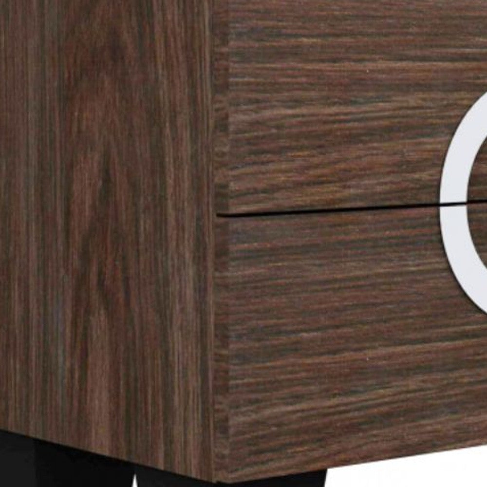 18" Brown Two Drawers Manufactured Wood Mirrored Nightstand-Nightstands & Bedside Tables-DECOROLALA