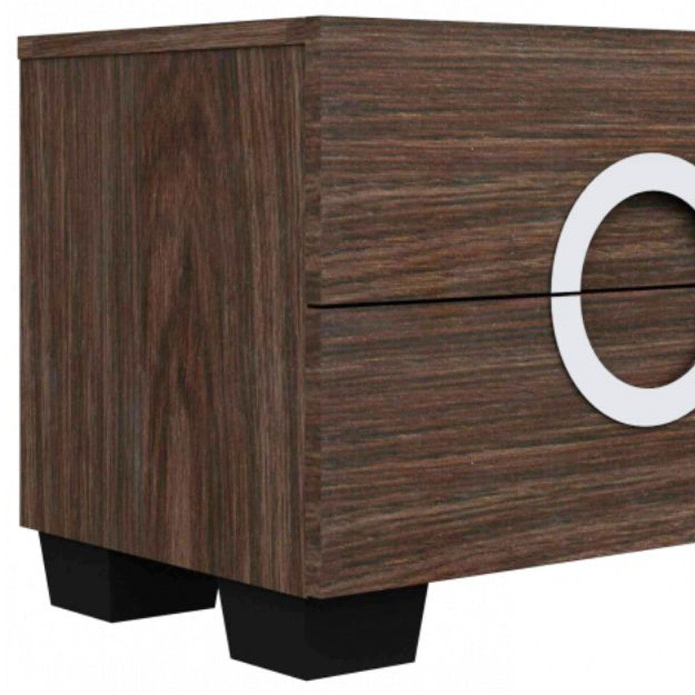 18" Brown Two Drawers Manufactured Wood Mirrored Nightstand-Nightstands & Bedside Tables-DECOROLALA
