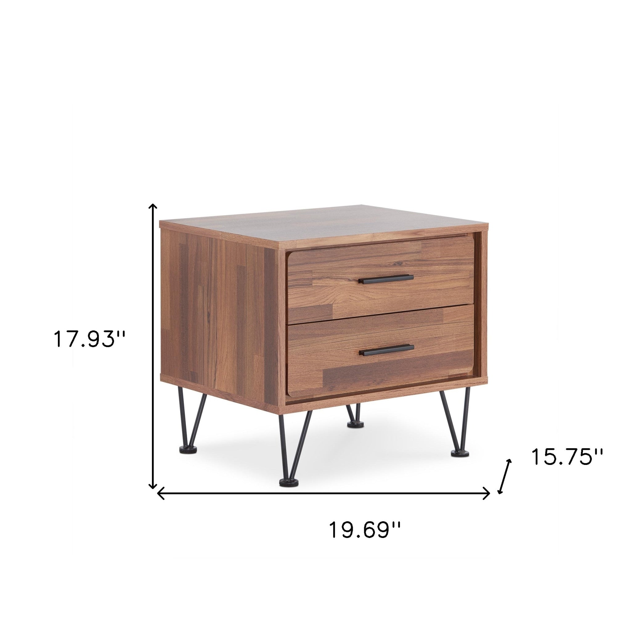18" Brown Two Drawers Metal Nightstand-Nightstands & Bedside Tables-DECOROLALA