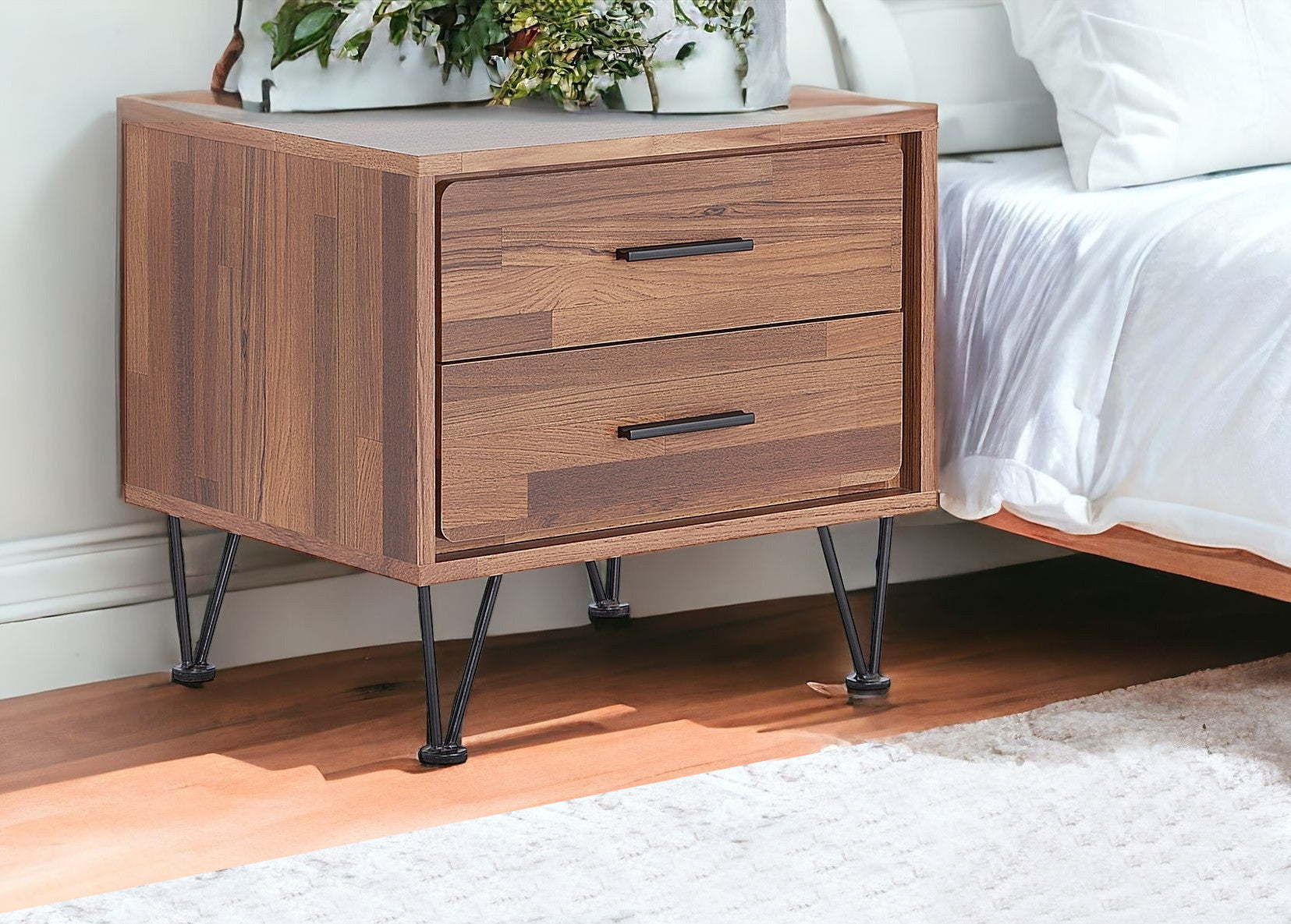 18" Brown Two Drawers Metal Nightstand-Nightstands & Bedside Tables-DECOROLALA