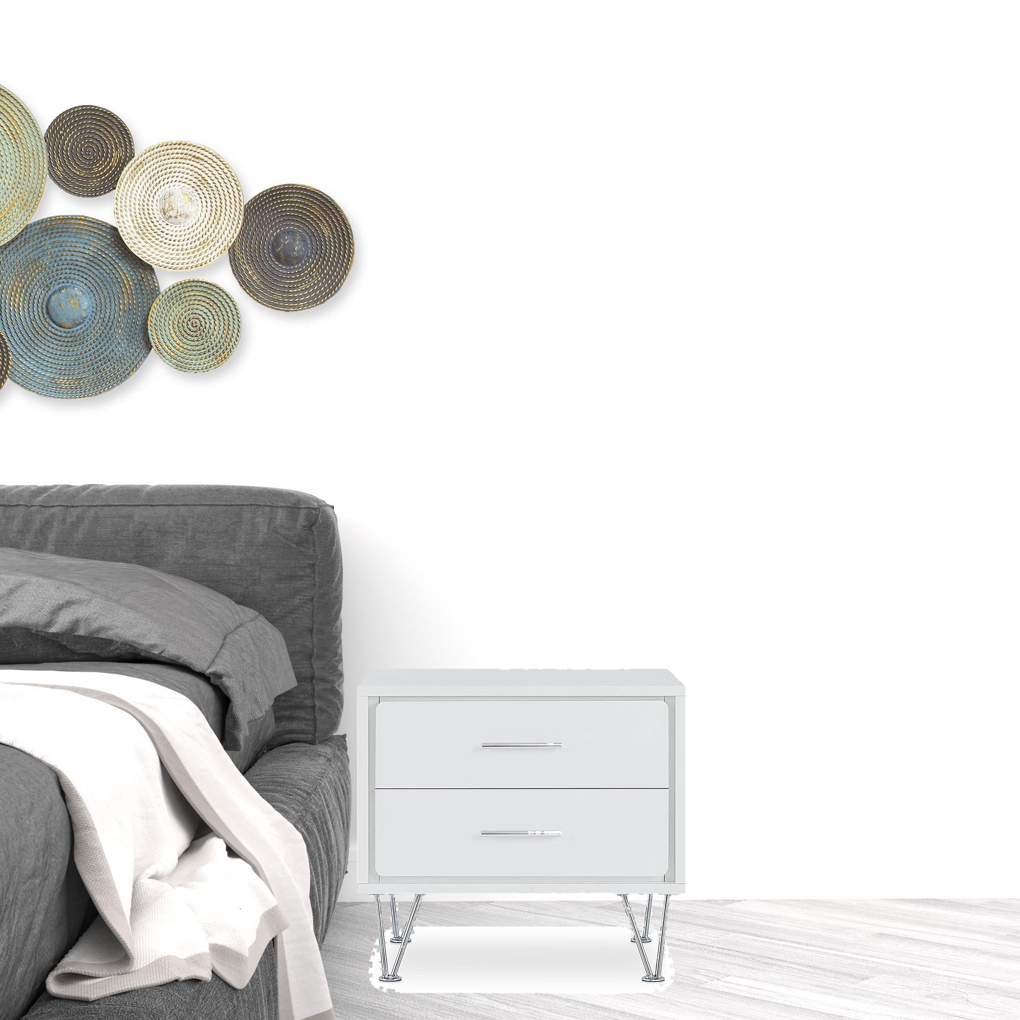 18" Brown Two Drawers Metal Nightstand-Nightstands & Bedside Tables-DECOROLALA