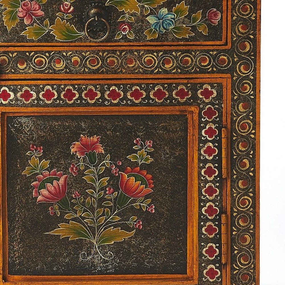 18" Dark Brown Solid Wood Frame Accent Cabinet With Two Drawers-Cabinets-DECOROLALA