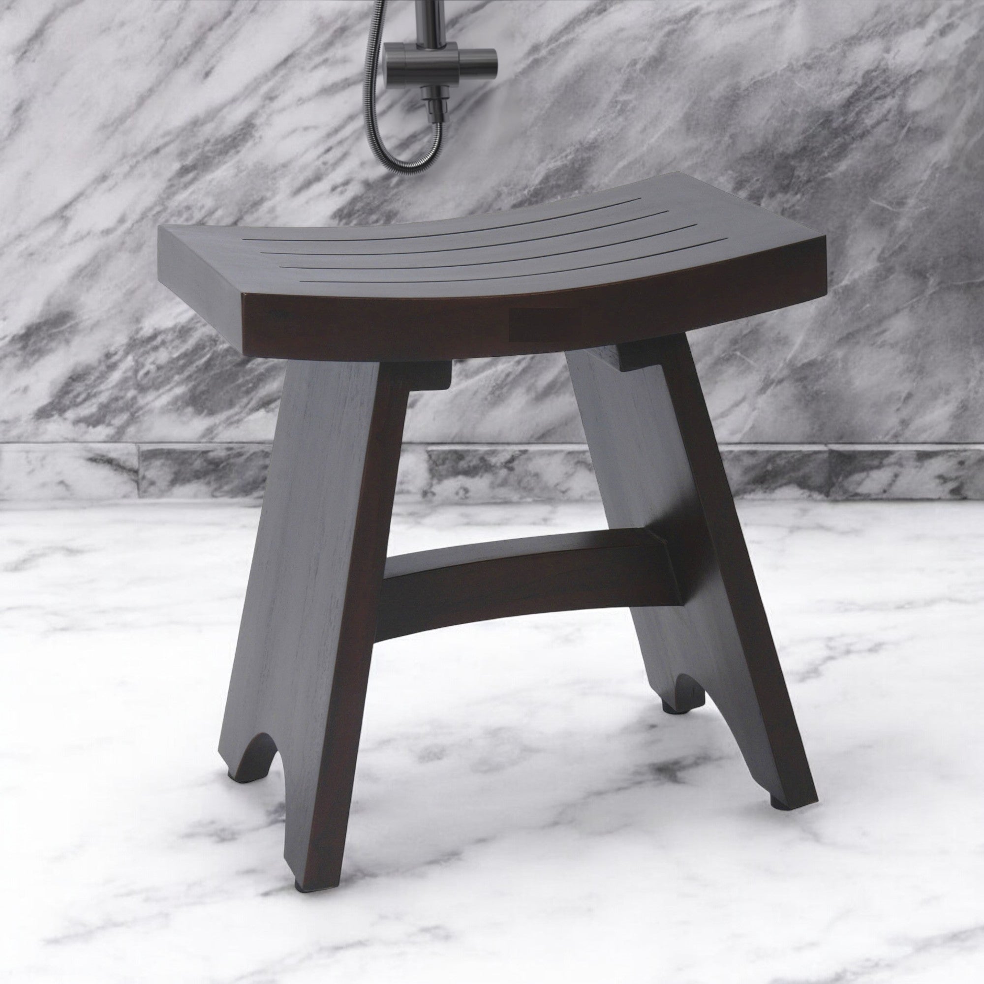 18" Dark Brown Teak Rectangular Shower Bench-Shower Benches-DECOROLALA