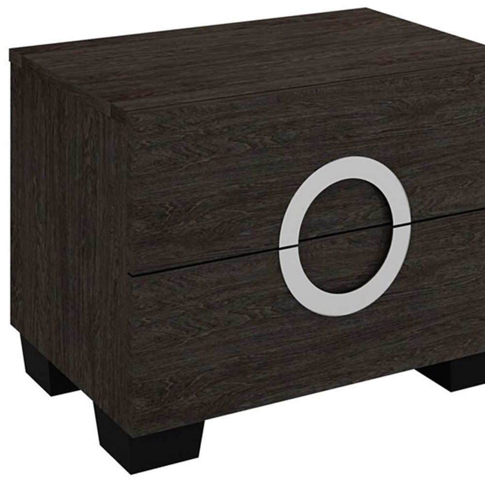 18" Dark Brown Two Drawers Manufactured Wood Mirrored Nightstand-Nightstands & Bedside Tables-DECOROLALA