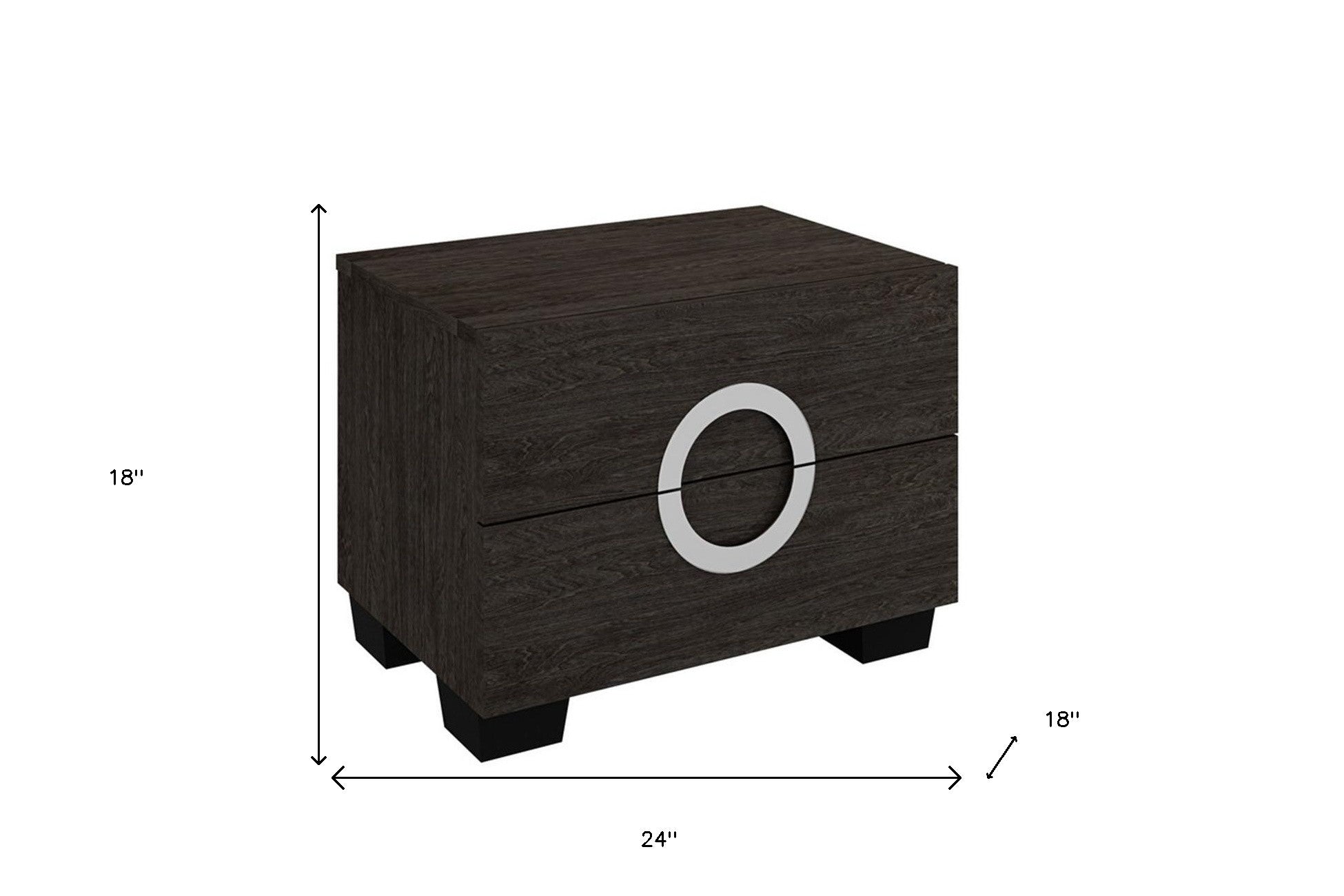 18" Dark Brown Two Drawers Manufactured Wood Mirrored Nightstand-Nightstands & Bedside Tables-DECOROLALA