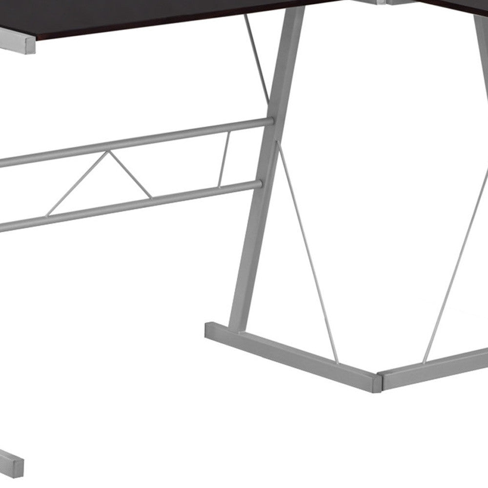 18" Dark Brown and Silver L Shape Computer Desk-Desks-DECOROLALA