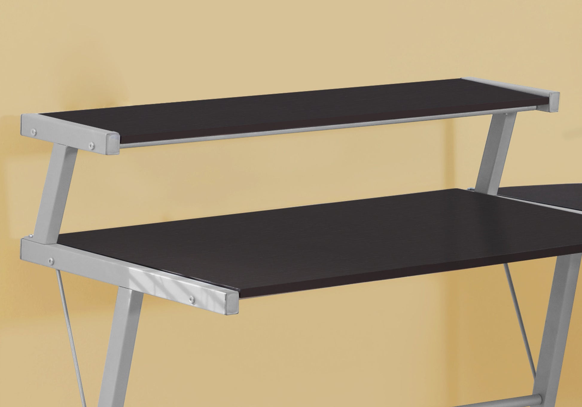 18" Dark Brown and Silver L Shape Computer Desk-Desks-DECOROLALA