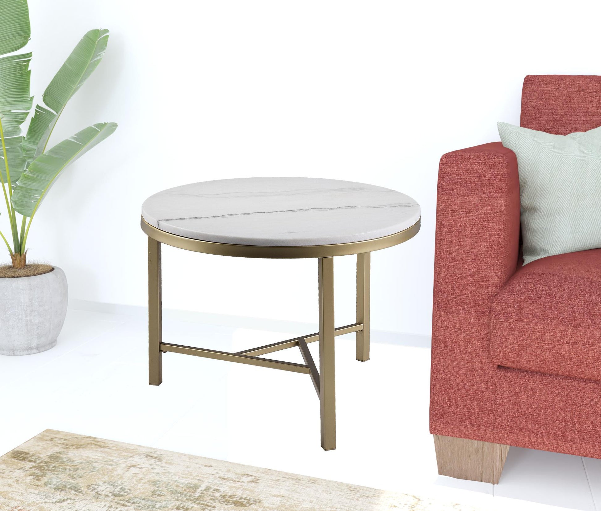 18" Gold And White Marble Round End Table-End-Side Tables-DECOROLALA