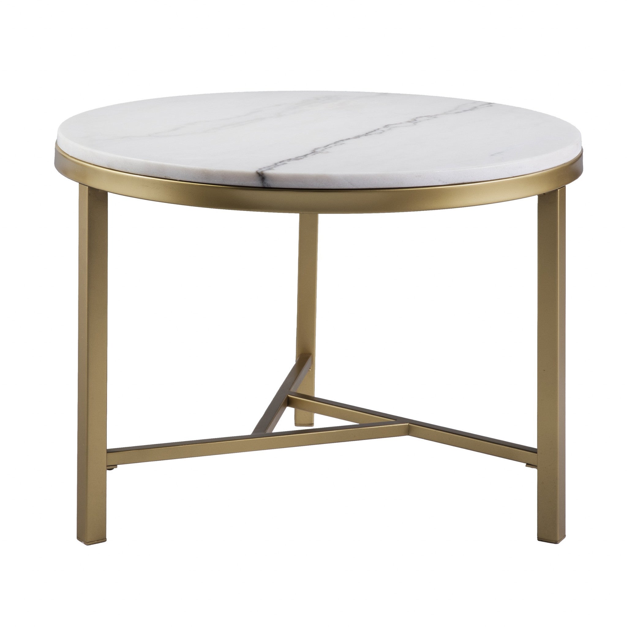 18" Gold And White Marble Round End Table-End-Side Tables-DECOROLALA