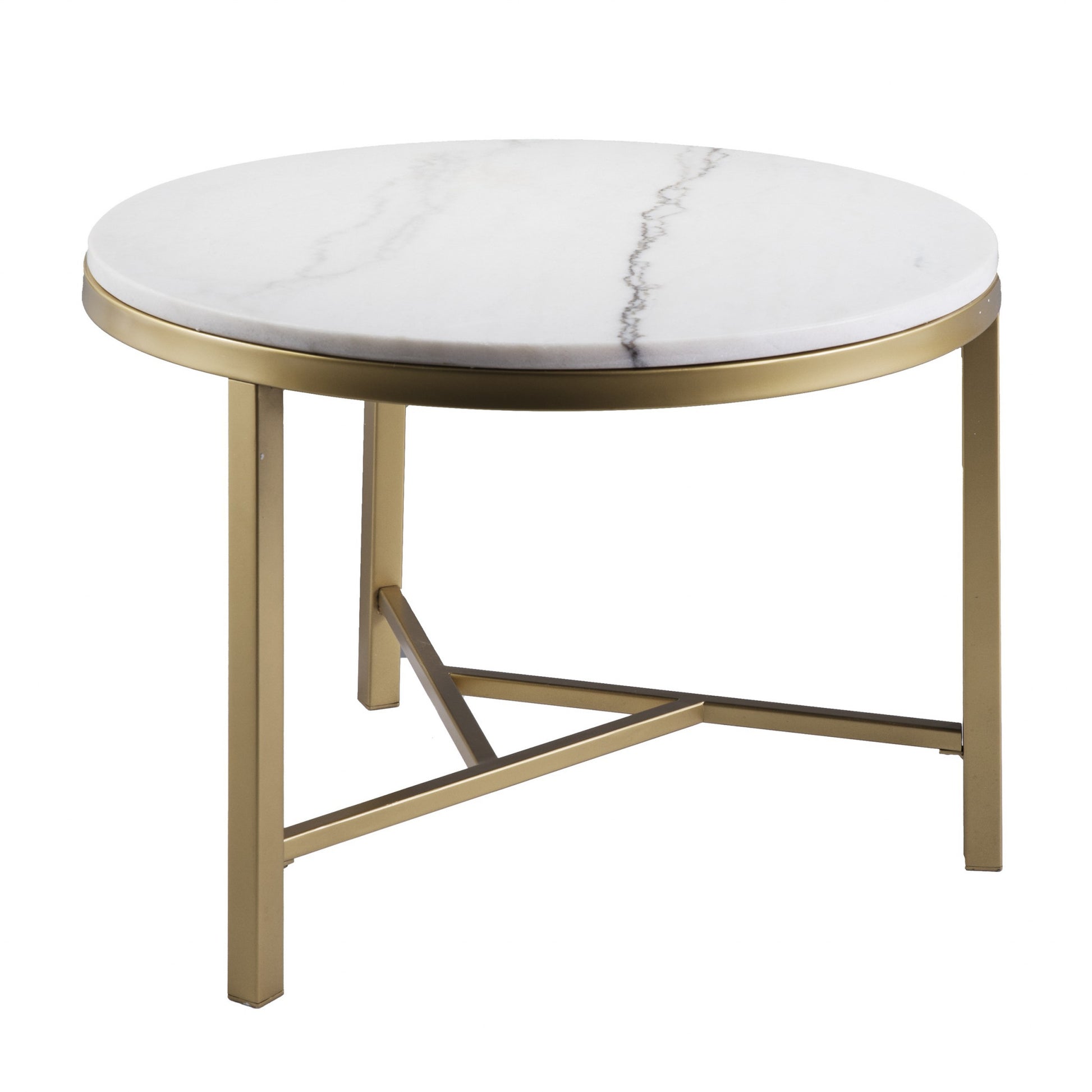 18" Gold And White Marble Round End Table-End-Side Tables-DECOROLALA