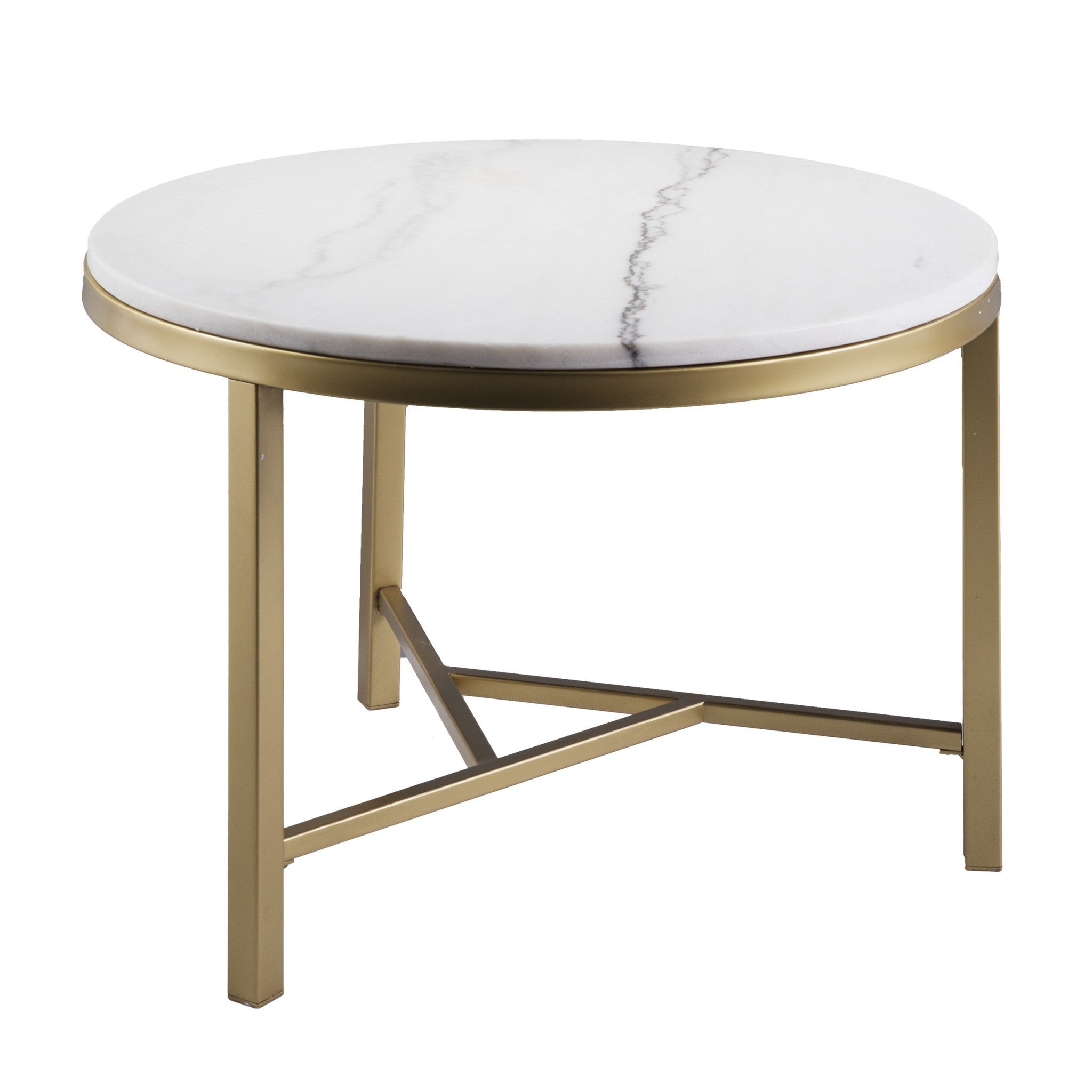 18" Gold And White Marble Round End Table-End-Side Tables-DECOROLALA