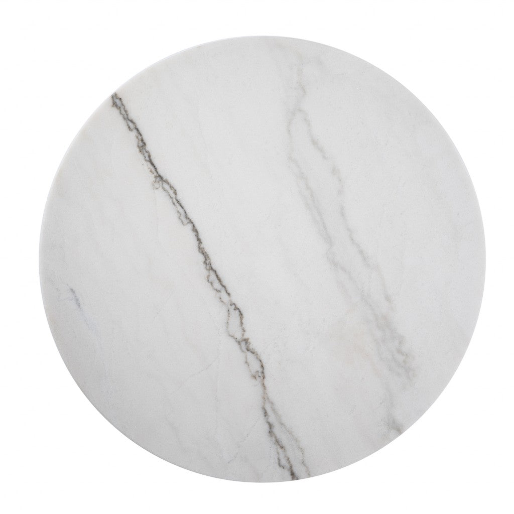 18" Gold And White Marble Round End Table-End-Side Tables-DECOROLALA