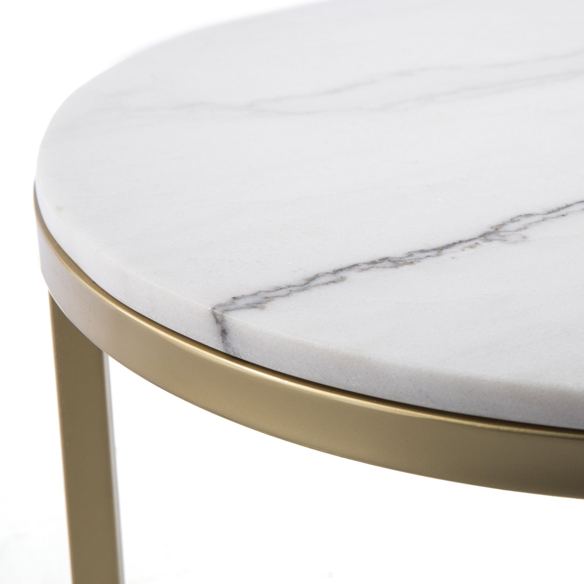 18" Gold And White Marble Round End Table-End-Side Tables-DECOROLALA