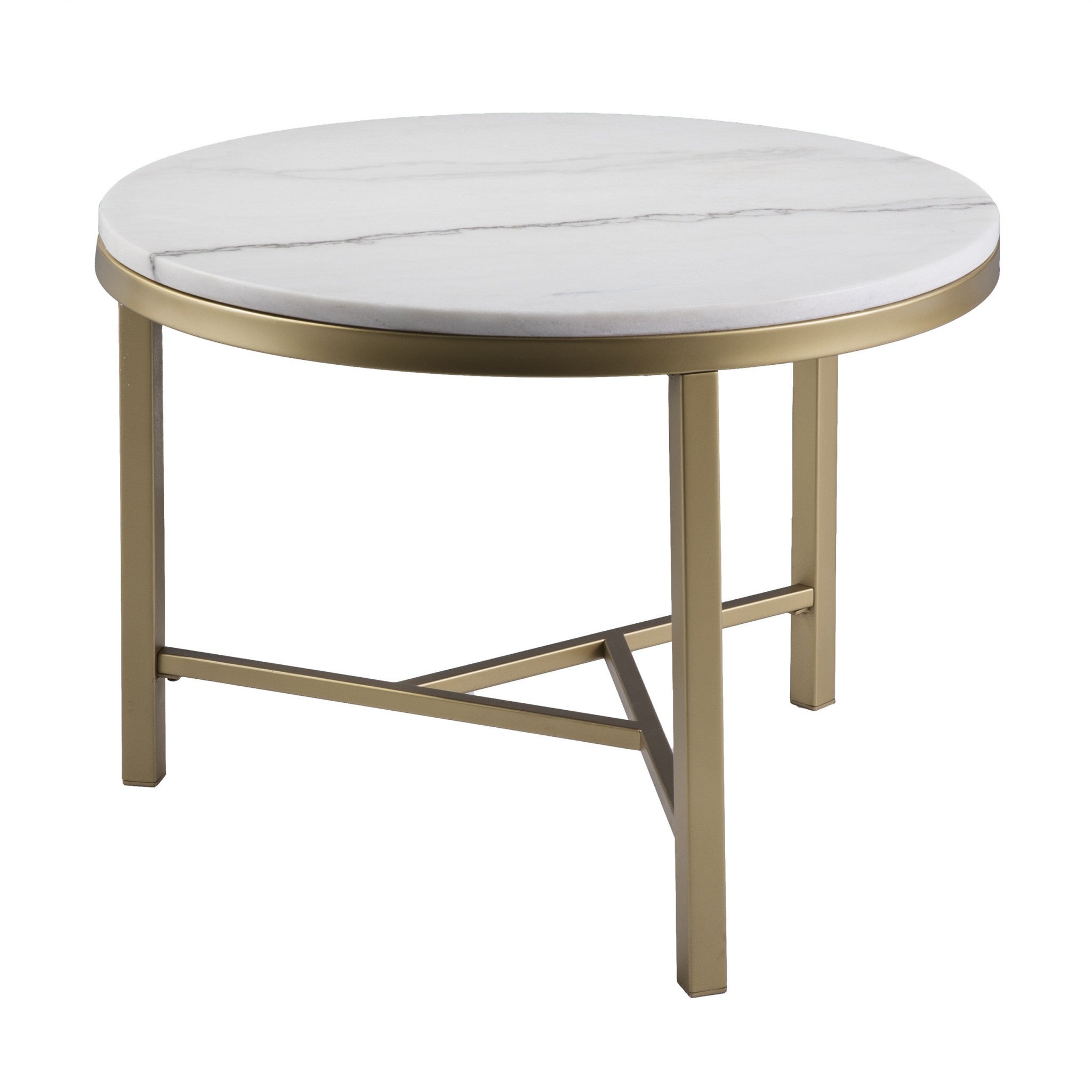 18" Gold And White Marble Round End Table-End-Side Tables-DECOROLALA