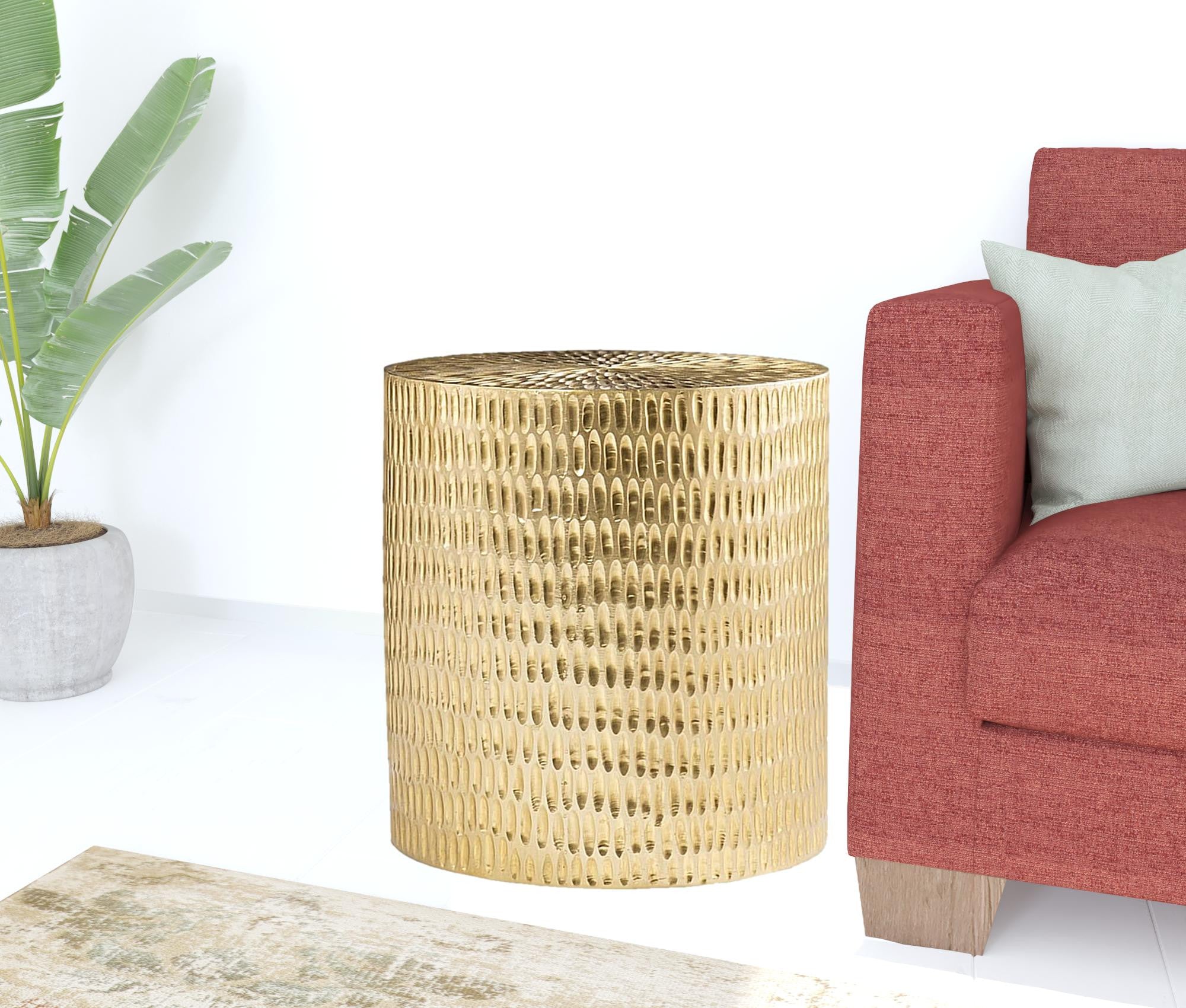 18" Gold Manufactured Wood And Solid Wood Round End Table-End-Side Tables-DECOROLALA