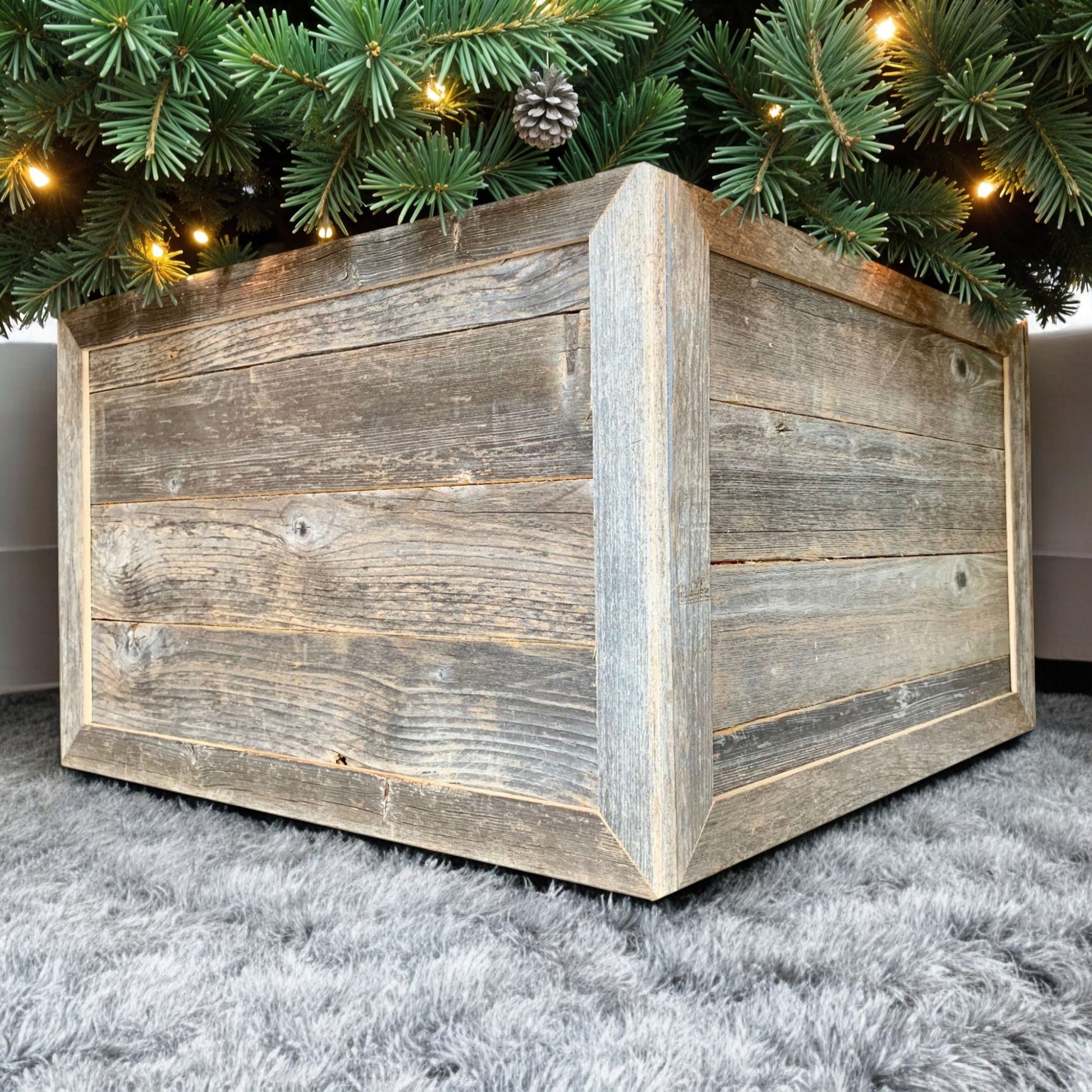 18" Gray Distressed Wood Christmas Tree Collar-Sculptures-DECOROLALA