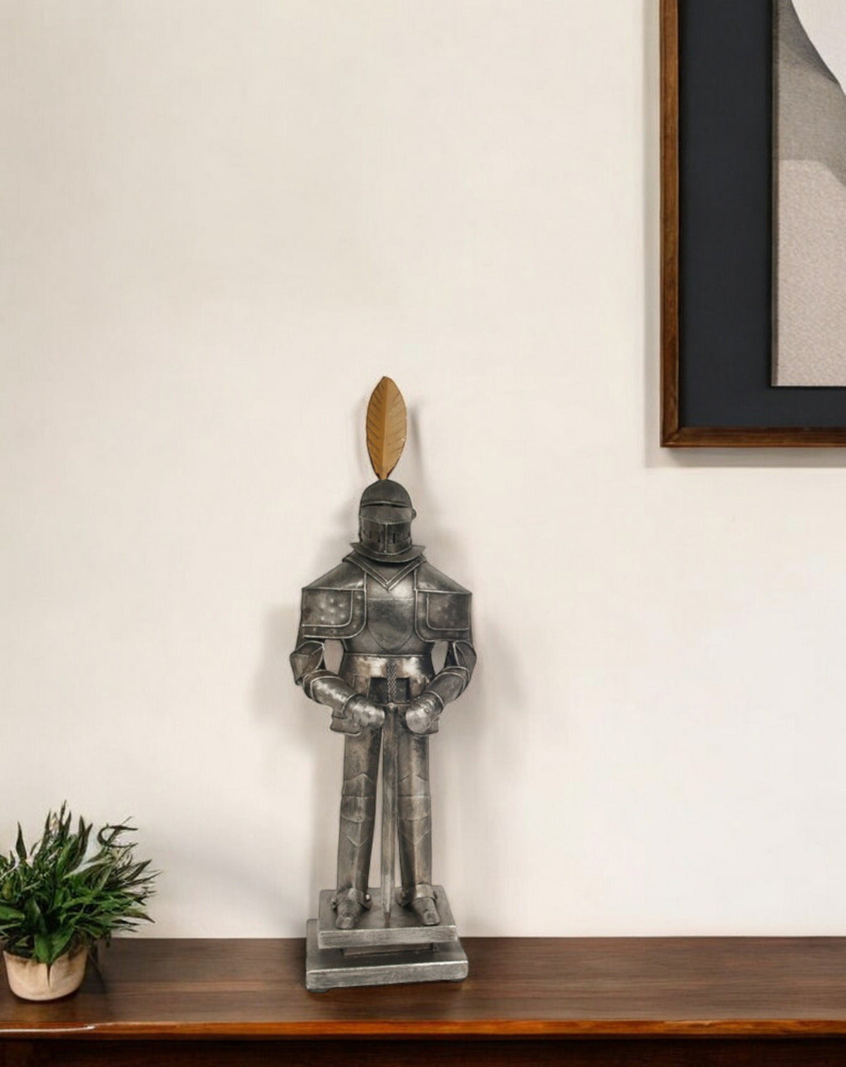 18" Gray Metal Hand Painted Figurine Tabletop Sculpture-Sculptures-DECOROLALA