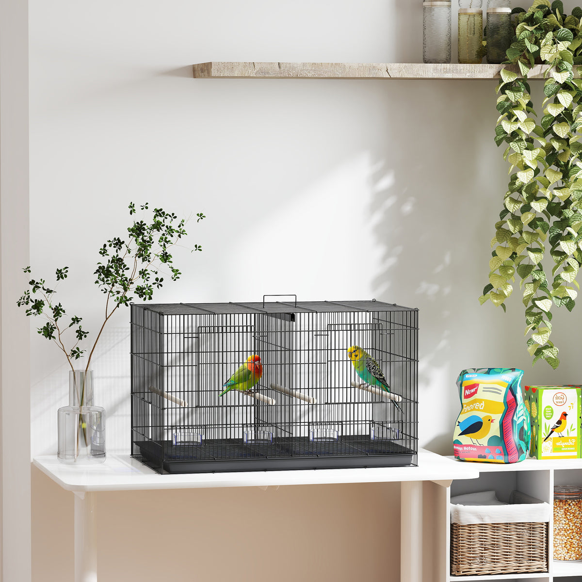 18" H Divided Bird Cage for Budgies and Finches - Black-Bird Supplies-DECOROLALA