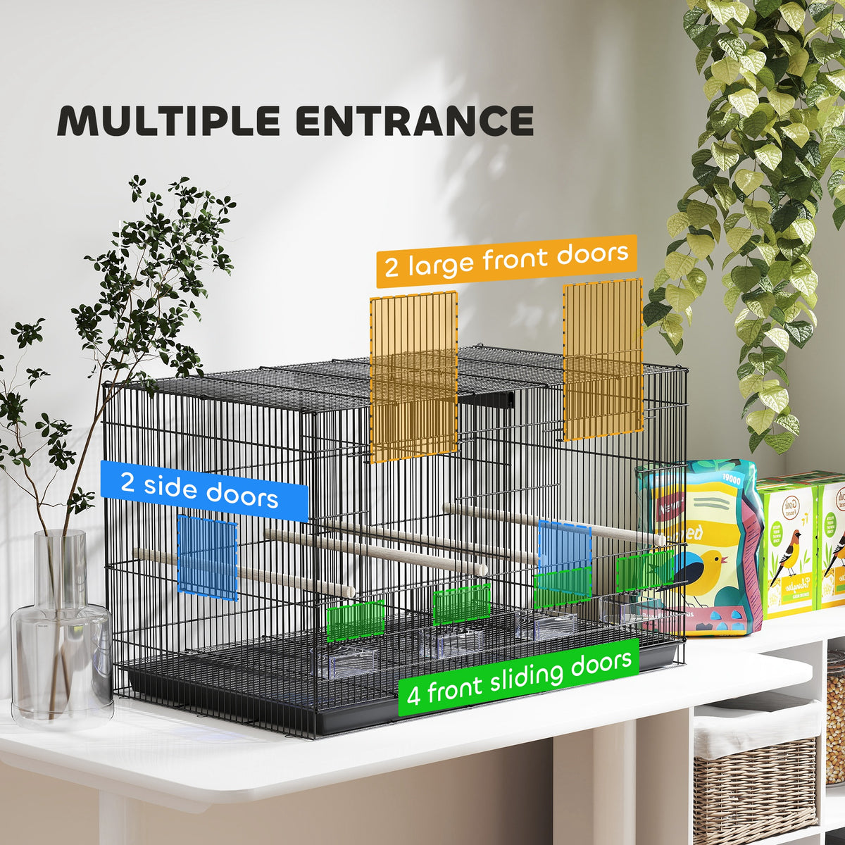 18" H Divided Bird Cage for Budgies and Finches - Black-Birds-DECOROLALA