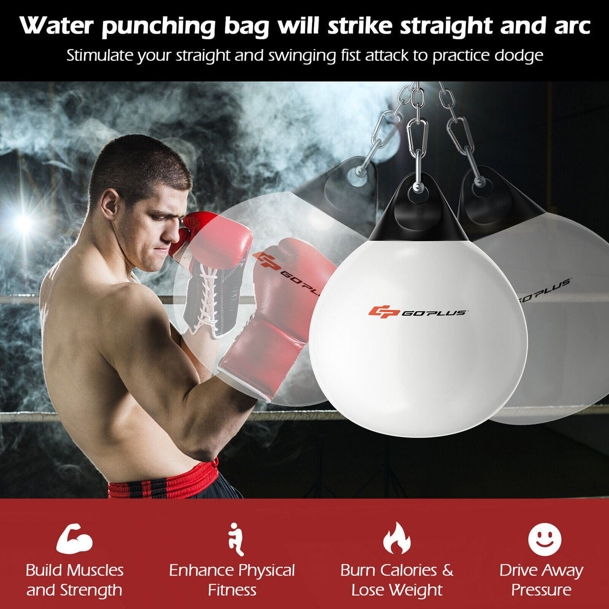 18 Inch 110 Pound Heavy Punching Water Aqua Bag with Adjustable Metal Chain-White-Boxing & Martial Arts-DECOROLALA