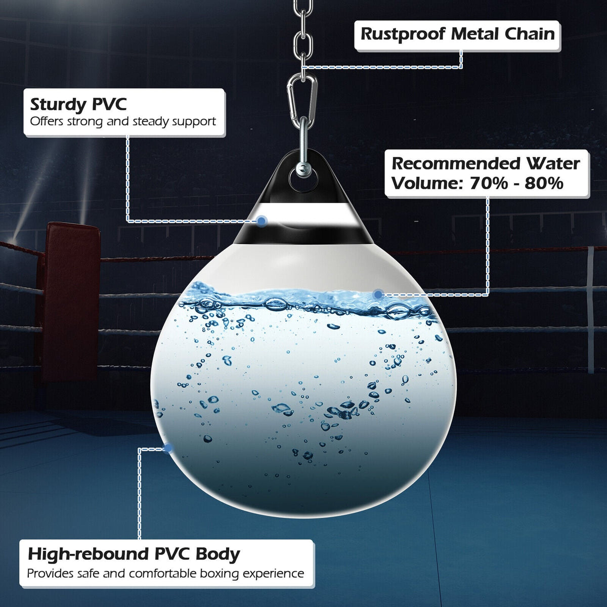 18 Inch 110 Pound Heavy Punching Water Aqua Bag with Adjustable Metal Chain-White-Boxing & Martial Arts-DECOROLALA