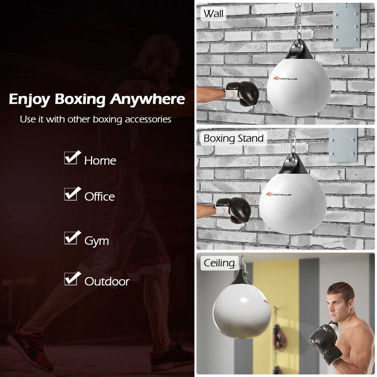 18 Inch 110 Pound Heavy Punching Water Aqua Bag with Adjustable Metal Chain-White-Boxing & Martial Arts-DECOROLALA