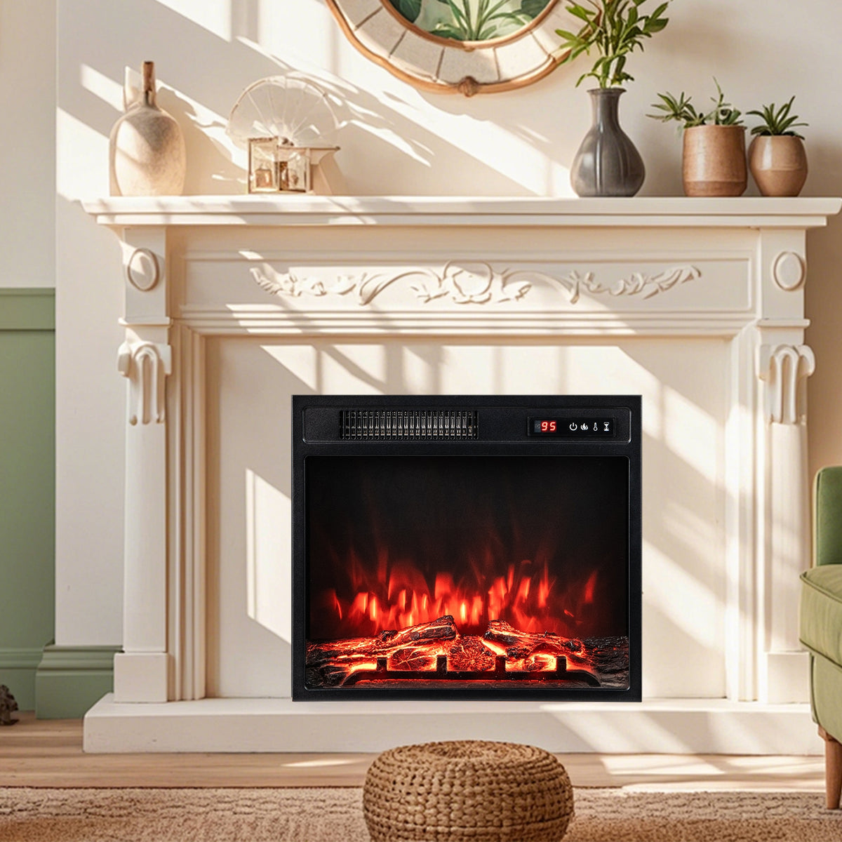 18 Inch 750W/1500W Electric Fireplace Insert with Remote Control and Adjustable Flame Colors-Fireplaces-DECOROLALA