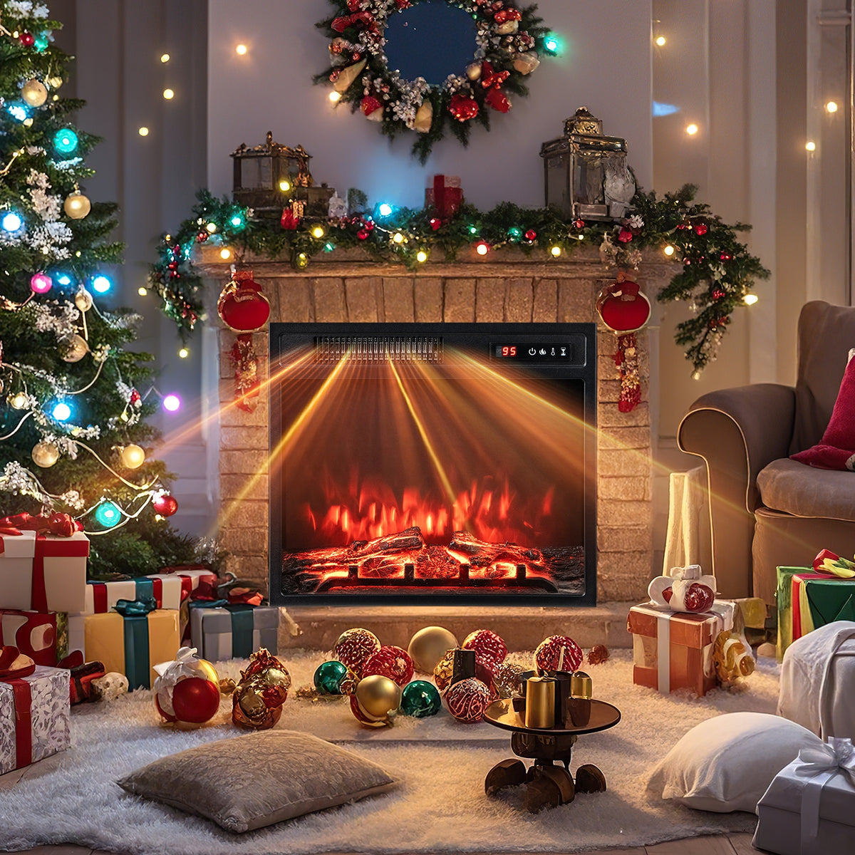 18 Inch 750W/1500W Electric Fireplace Insert with Remote Control and Adjustable Flame Colors-Fireplaces-DECOROLALA