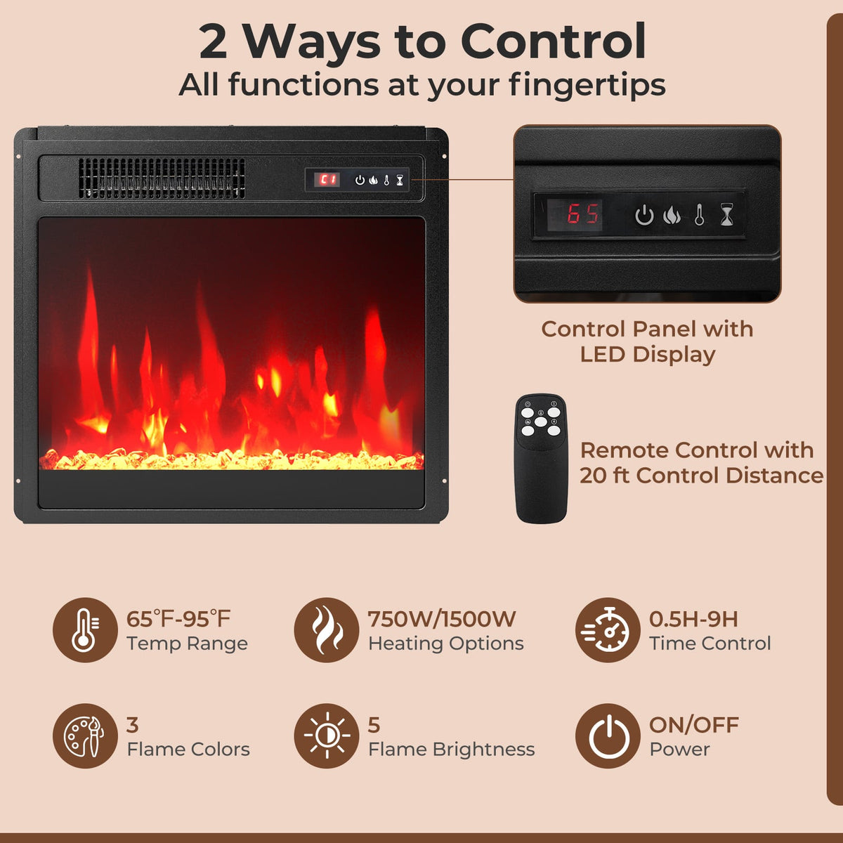 18 Inch Electric Fireplace Insert Fireplace Heater with Overheat Protection-Fireplaces-DECOROLALA