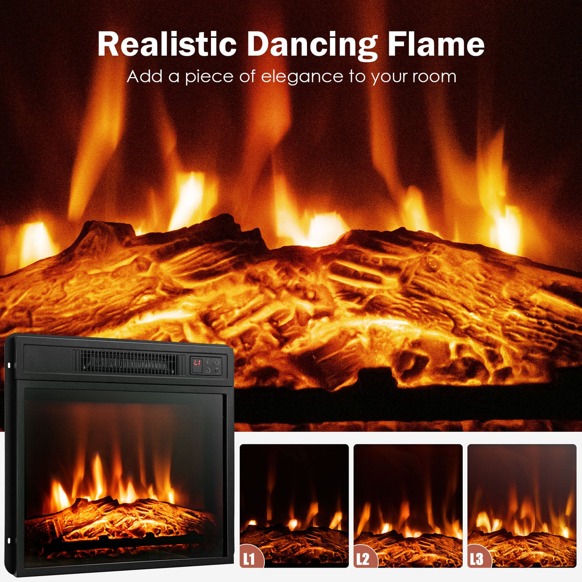 18 Inch Electric Fireplace Inserted with Adjustable LED Flame-Fireplaces-DECOROLALA