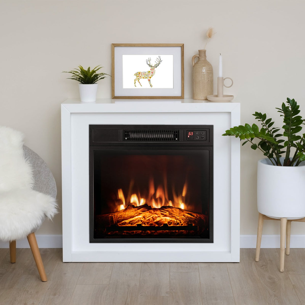 18 Inch Electric Fireplace Inserted with Adjustable LED Flame-Fireplaces-DECOROLALA