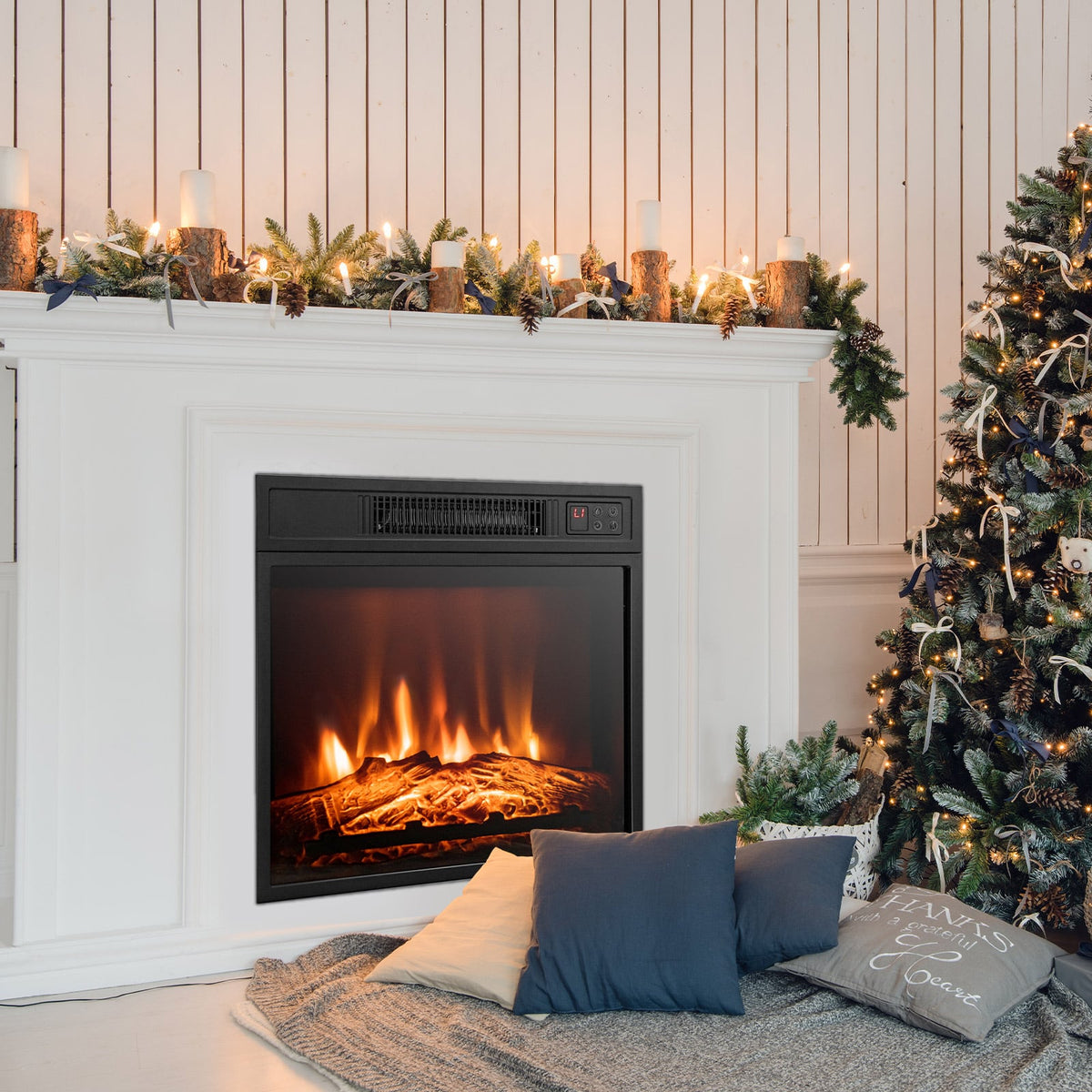 18 Inch Electric Fireplace Inserted with Adjustable LED Flame-Fireplaces-DECOROLALA