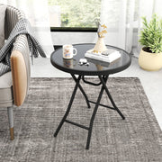 18 Inch Folding Side Table Patio Round Compact Coffee Table-Black-End & Side Tables-DECOROLALA