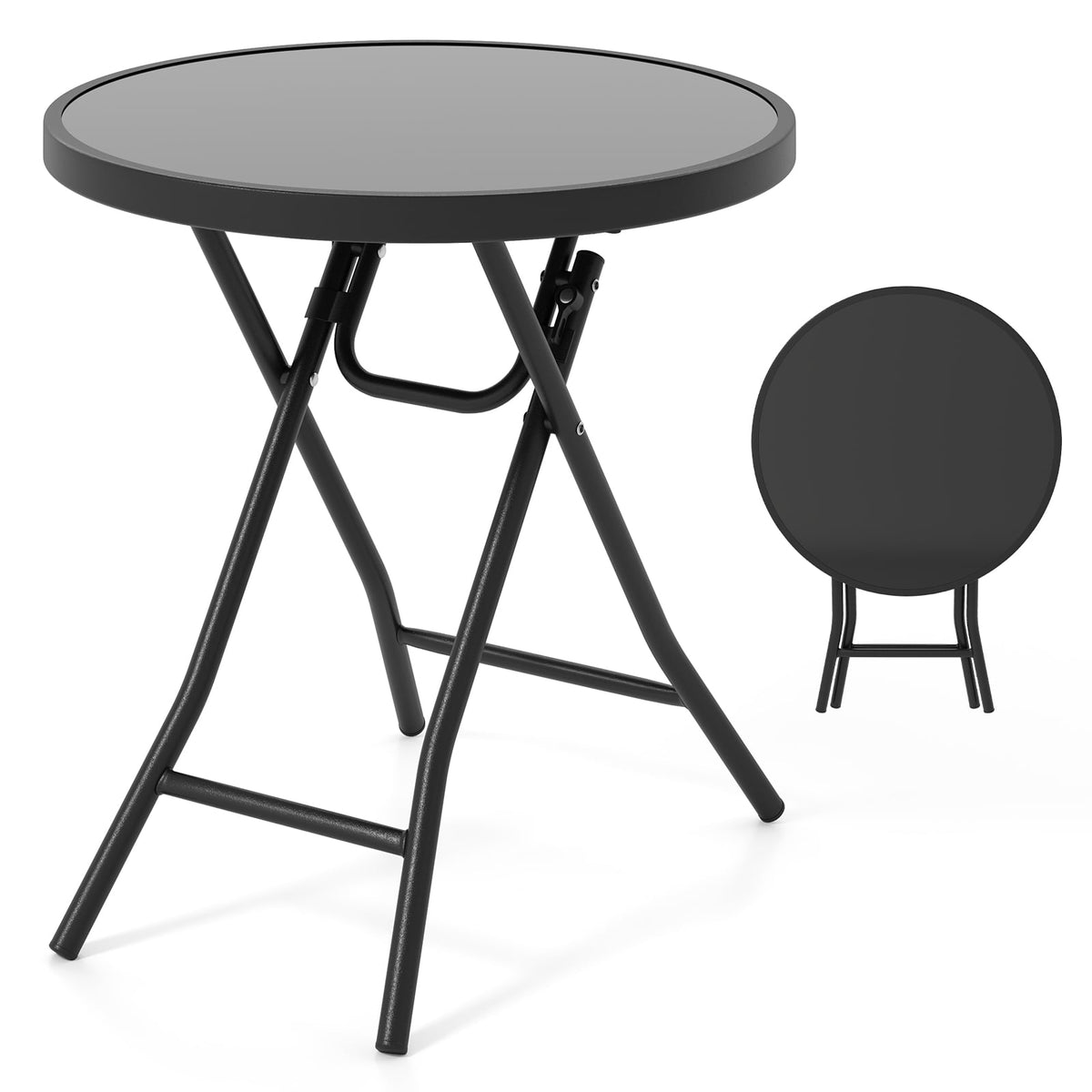 18 Inch Folding Side Table Patio Round Compact Coffee Table-Black-End & Side Tables-DECOROLALA
