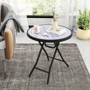 18 Inch Folding Side Table Patio Round Compact Coffee Table-Gray-End & Side Tables-DECOROLALA