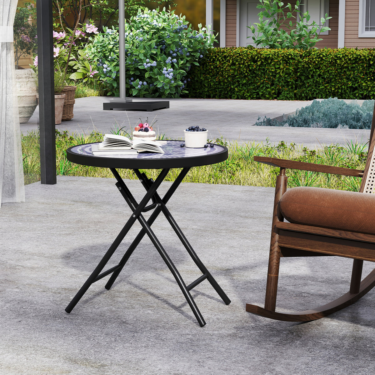 18 Inch Folding Side Table Patio Round Compact Coffee Table-Gray-End & Side Tables-DECOROLALA