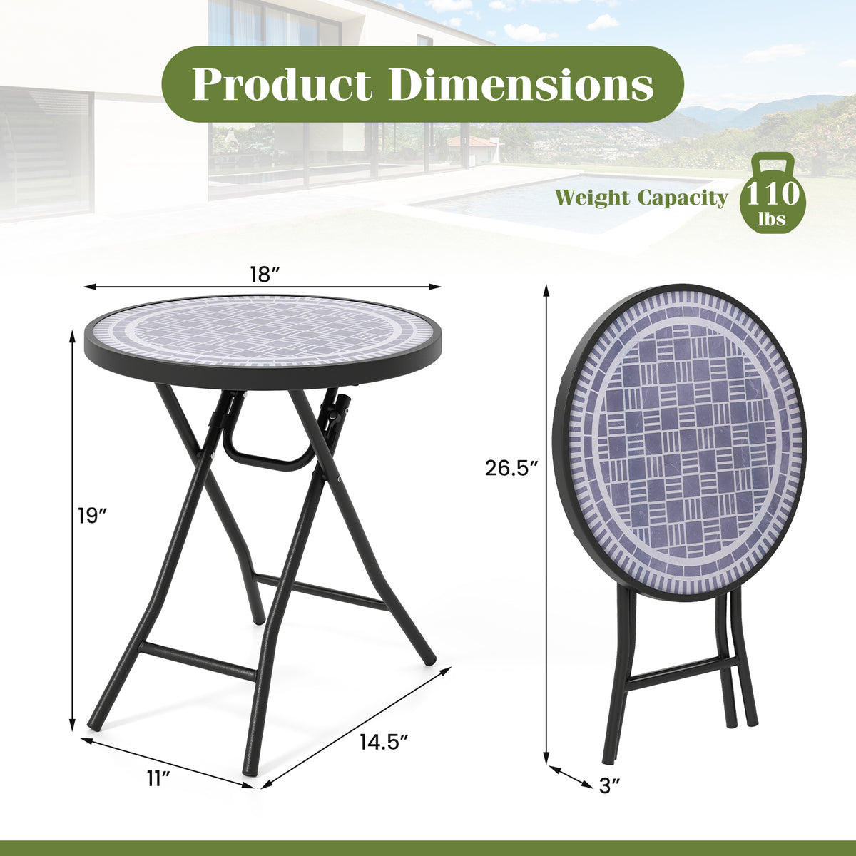 18 Inch Folding Side Table Patio Round Compact Coffee Table-Gray-End & Side Tables-DECOROLALA