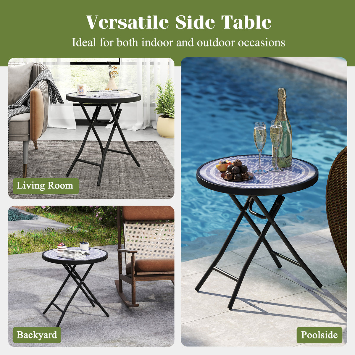 18 Inch Folding Side Table Patio Round Compact Coffee Table-Gray-End & Side Tables-DECOROLALA