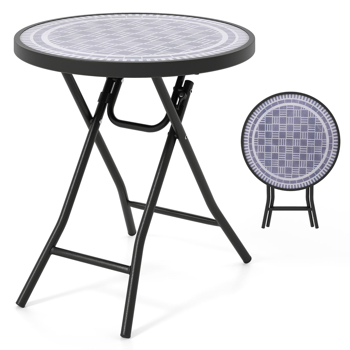 18 Inch Folding Side Table Patio Round Compact Coffee Table-Gray-End & Side Tables-DECOROLALA
