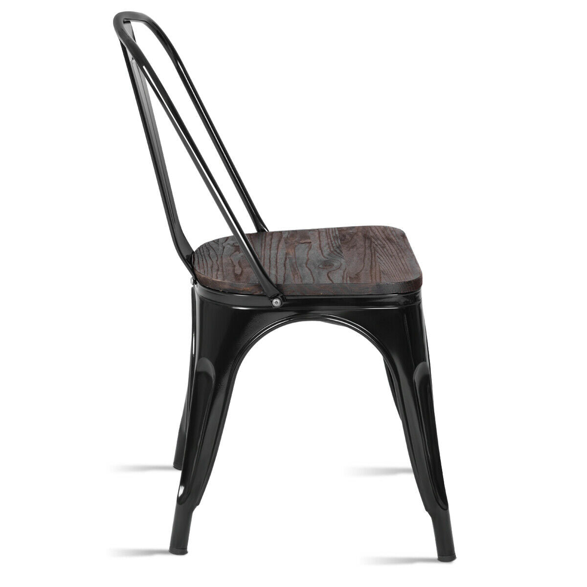 18 Inch Height Set of 4 Stackable Style Metal Wood Dining Chair-Black-Dining Chairs-DECOROLALA