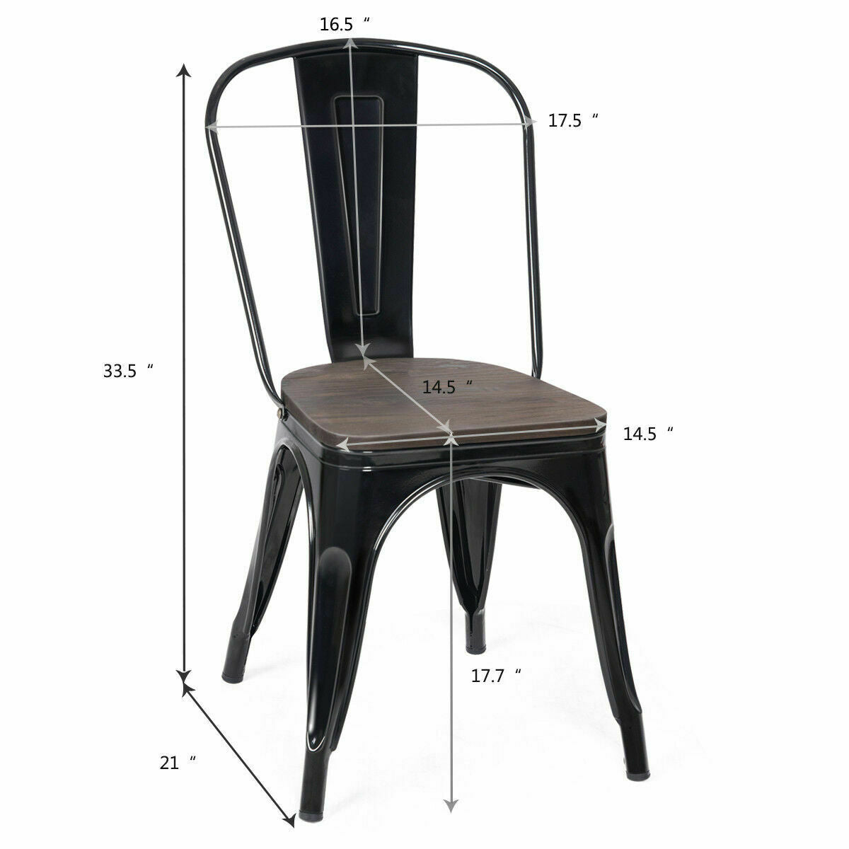 18 Inch Height Set of 4 Stackable Style Metal Wood Dining Chair-Black-Dining Chairs-DECOROLALA